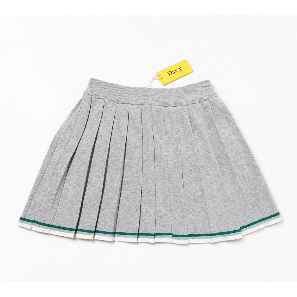 Daisy Gray Varsity Knit  Pleated Mini Skirt Size S Green White Trim NWT